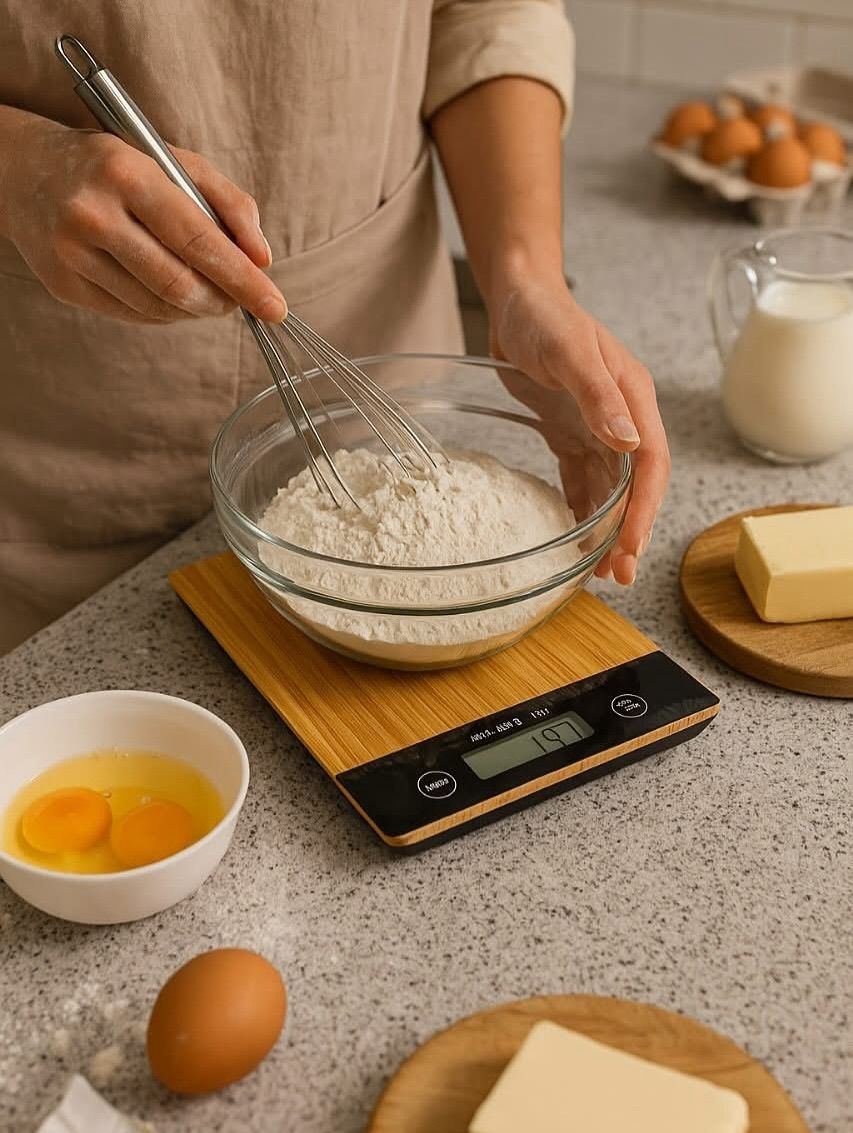 Køkkenvægt med ingredienser