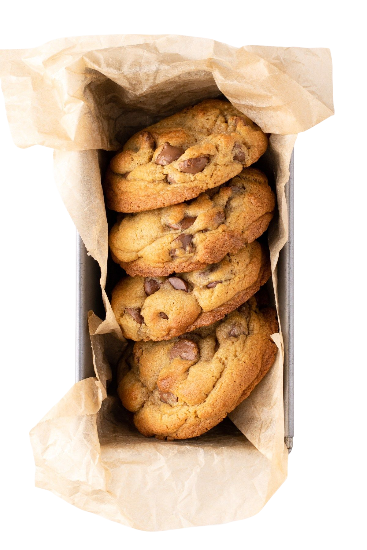 Chokoladecookies i en papirpose